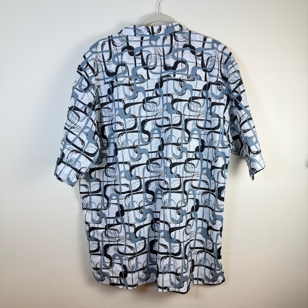 Stacy Adams Mens Button-down Shirt sz XXL Linen Bold Geo Pattern Collared NEW - Picture 2 of 14